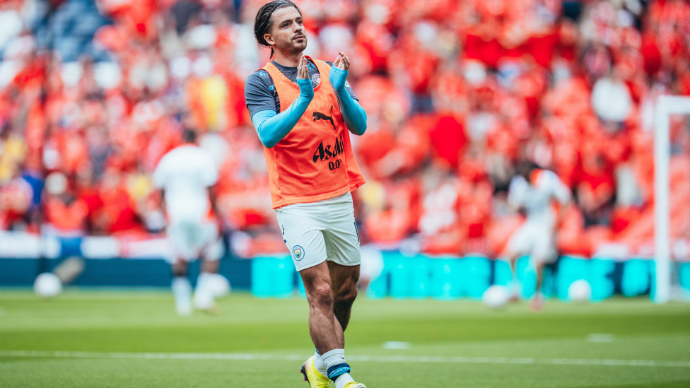 JOLLY JACK : Applauds the City fans during the warm up.