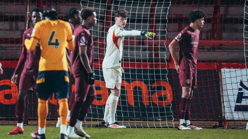 POINTING THE WAY: Keeper Oliver Whatmuff hands out instructions.