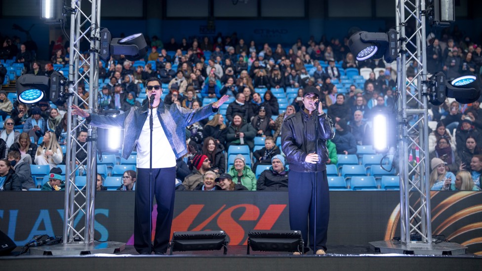 WE'RE GLAD YOU CAME: The Wanted 2.0 perform before kick-off