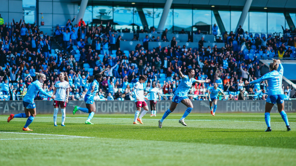 OFF THE MARK : Leila's first goal for City would come just 24 seconds into our WSL clash with West Ham United in April 2024