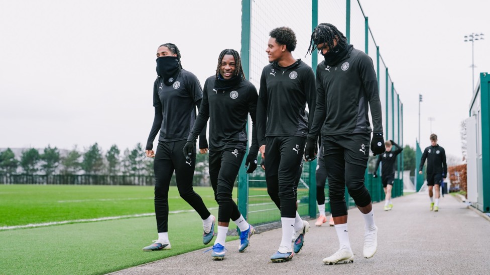 REPORTING FOR DUTY : Kaden Braithwaite, Brooklyn Nfonkeu, Floys Samba and Reigan Heskey are ready to train.