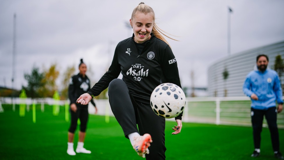 KNEES UP: Mayzee Davies warms up