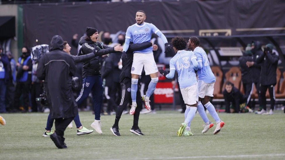 JUMPING FOR JOY: Alexander Callens celebrates after his decisive penalty