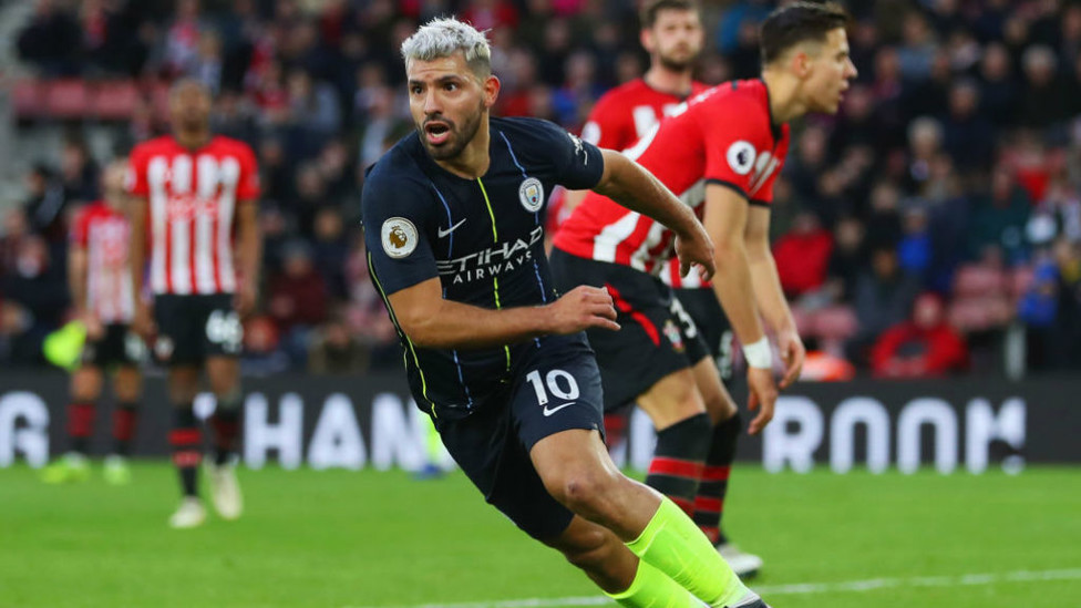 THREE CHEERS : Kun starts to celebrate after heading home our third goal