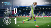 Score graphic showing Burnley 0 - 1 Manchester City. Highlight banner in top left, Etihad sponsor logo in top right. Stadium background with player celebrating goal.