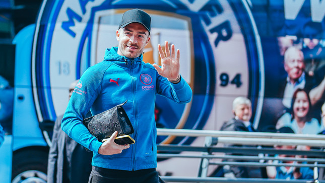 SMILE AND WAVE: Grealish in good spirits ahead of the game.