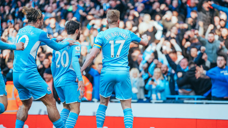 LEADING FROM THE FRONT: De Bruyne celebrates.