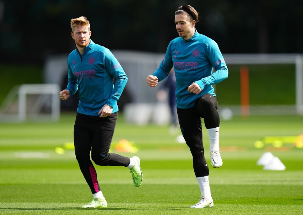 FLEXI TIME: Jack Grealish and Kevin De Bruyne limber up