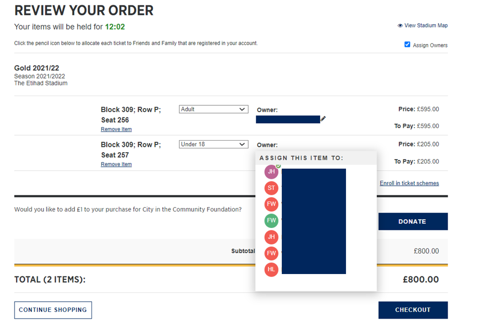 assign ownder of seasoncard