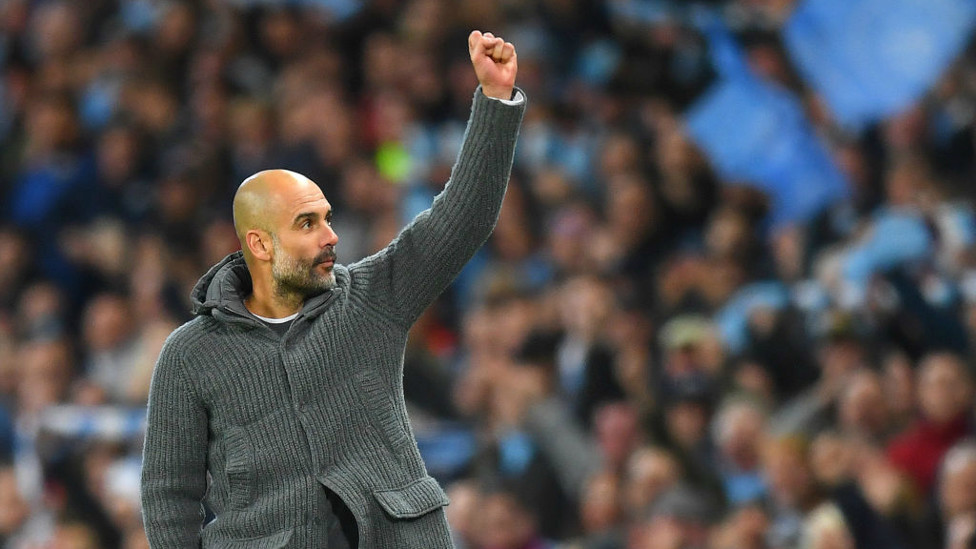 JUST CHAMPION : Pep Guardiola acknowledges the Etihad Stadium crowd_