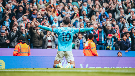 Grealish, elated after a perfect performance against Liverpool