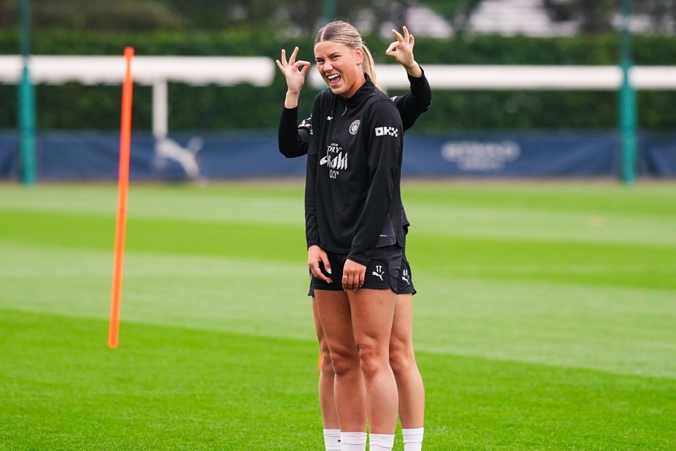 OKAY THERE?: Poppy Pritchard having a laugh during training