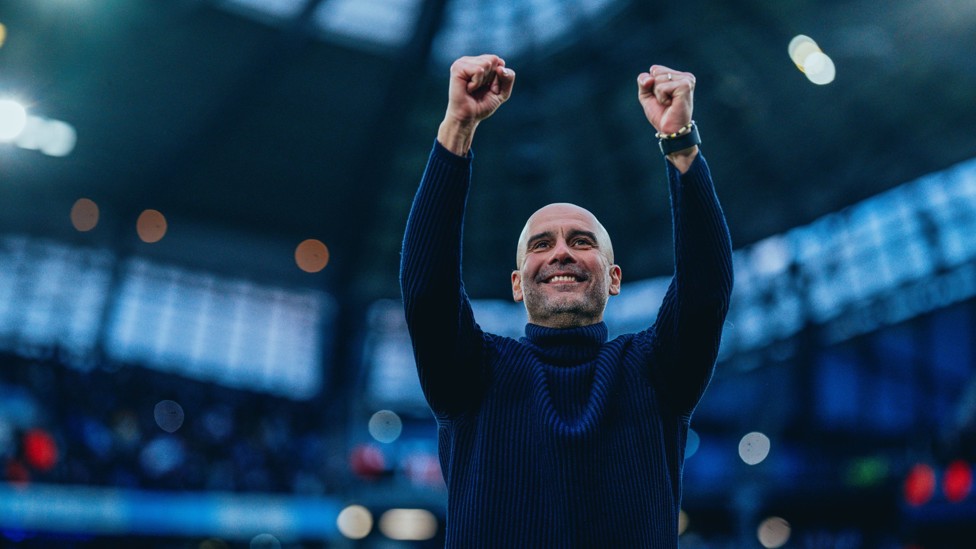 ELATION : Pep Guardiola's famous celebration