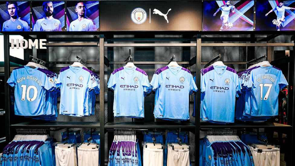 BLUE COLOURS : City's new 2019/20 PUMA home kit takes pride of place in the revamped City Store