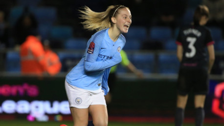 LEVEL PAST LEVELL: Keira Walsh celebrates firing past the Everton 'keeper.