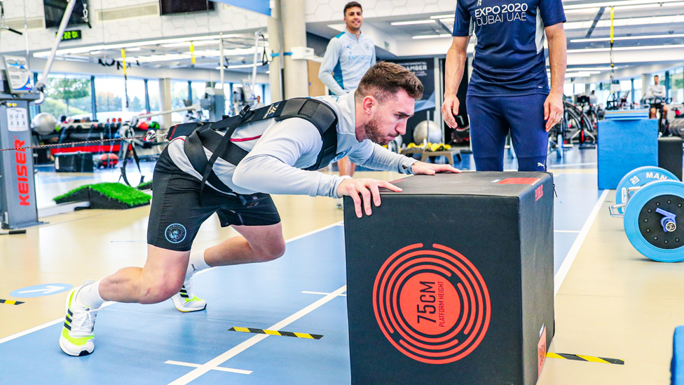 POWER PLAY: Aymeric Laporte goes through a strength and conditioning drill