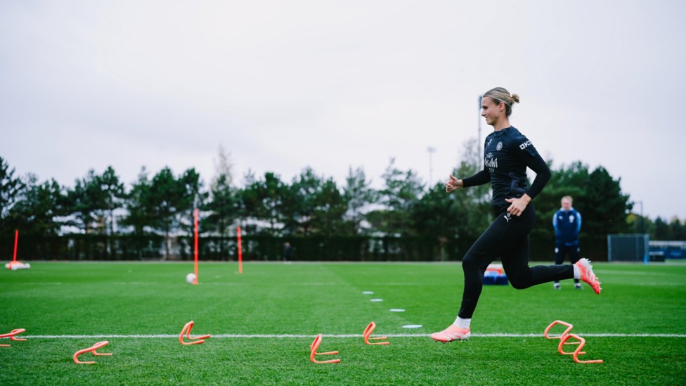 ON THE MARCH: Kerstin Casparij powers through a running drill.
