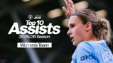 Graphic featuring the text 'Top 10 Assists 2025/26 Season Women's Team' with a Manchester City logo and Barclays WSL branding.
