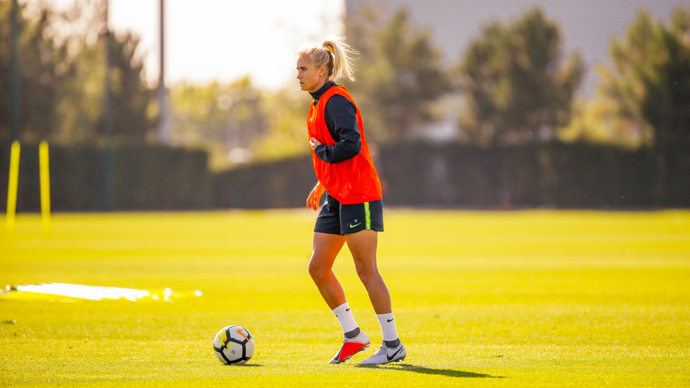 THE SKIPPER : Steph Houghton strides forward