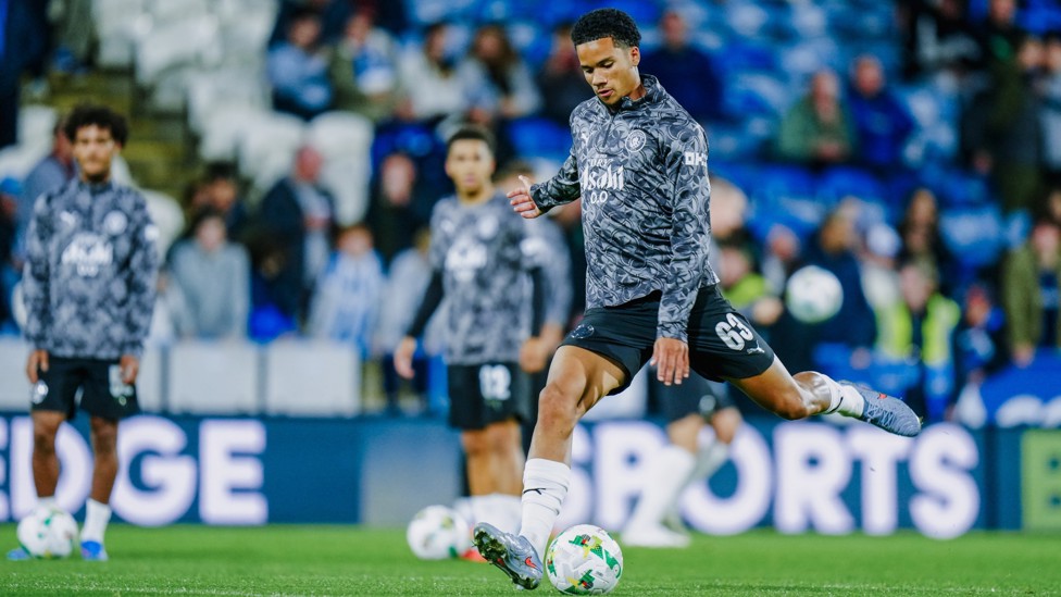 ON THE BALL: Divine Mukasa warms up ahead of our Carabao Cup clash