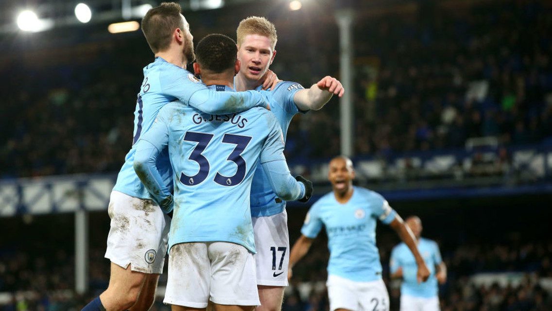 TABLE-TOPPERS: The team celebrate Jesus' late strike which confirmed top spot in the league