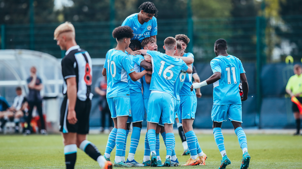 TITLE INCOMING : City collected the Under-18 Premier League North division trophy following a 13-0 win over Newcastle United.