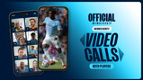 Promotional image for Manchester City's official membership benefits, featuring video calls with players. Includes a smartphone graphic displaying participants in a call and a player image.