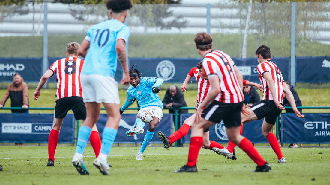WING WIZARD: Joel Ndala controlled the ball, before whipping the ball into the far corner of the goal.
