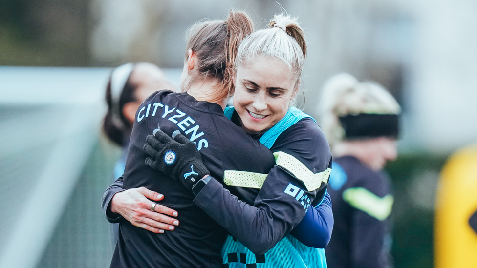 COME HERE : Steph Houghton leans in for a hug