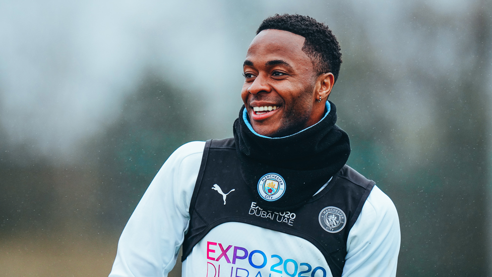 STERLING EFFORT : Raheem Sterling pictured during today's session