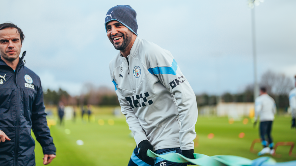 HAT TRICK: Riyad Mahrez sported some nifty City head gear!