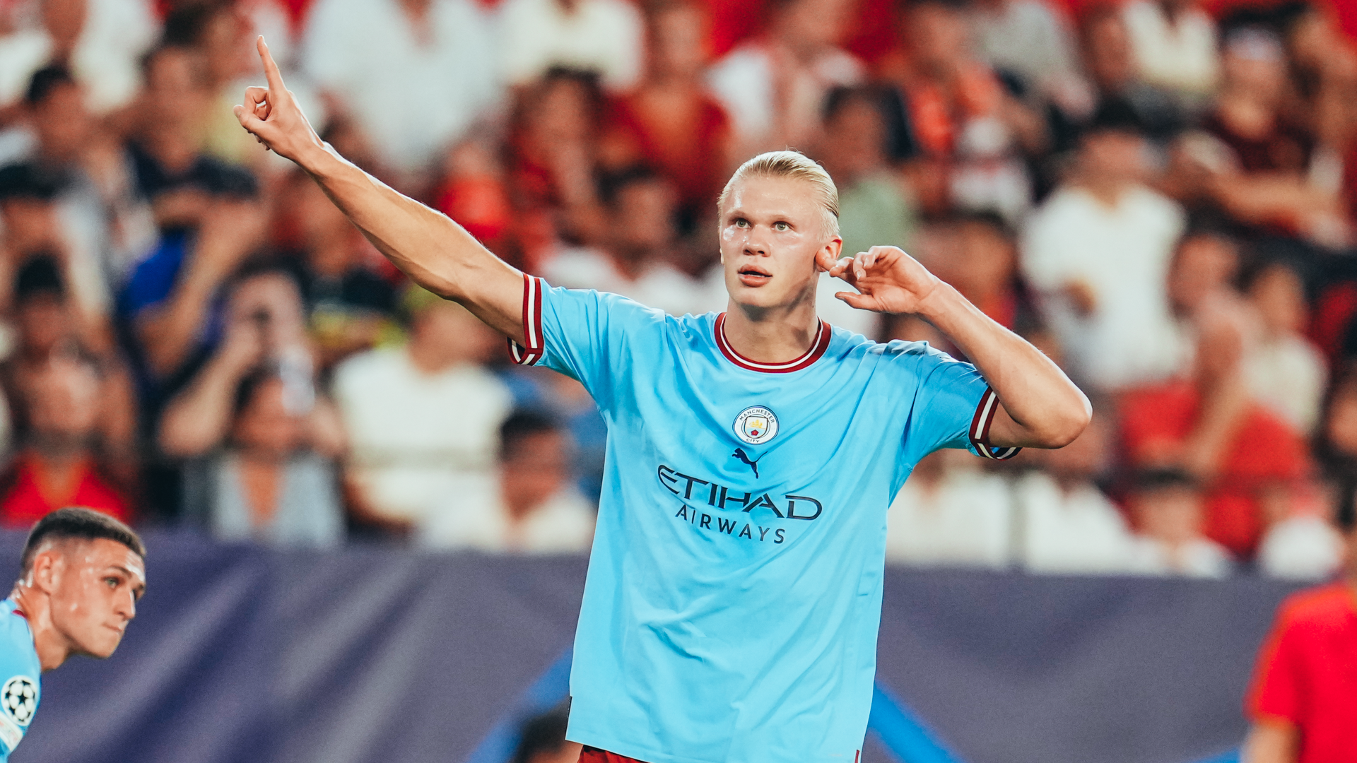 CELEBRATION TIME : Our Norwegian striker marks another fine goal