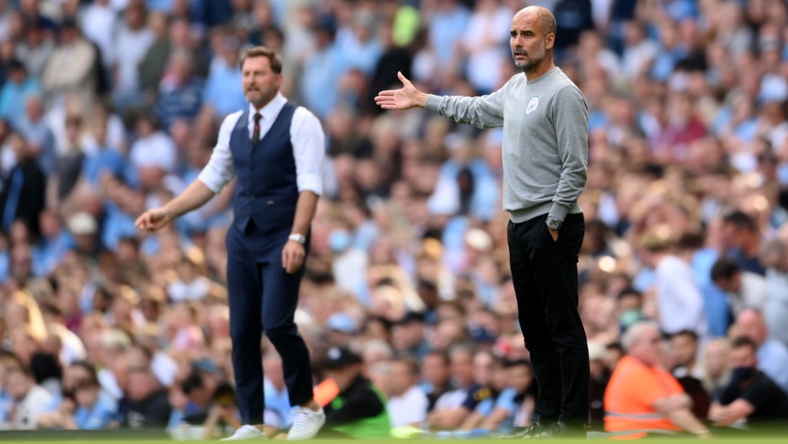 BOSSES: Guardiola and Hasenhuttl watch on.