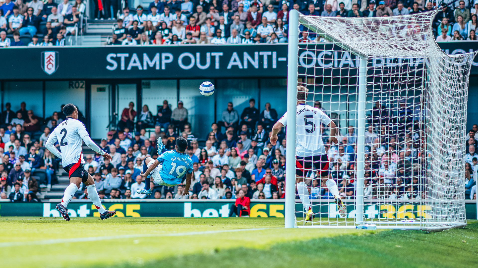 HEAD OVER HEELS: Ilkay Gundogan's spectacular overhead kick fires City ahead.