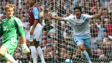 FLYING START: Rolando Bianchi pounces to put Sven-Goran Erikkson's City on the way to victory at West Ham,
