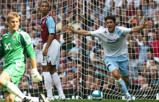 FLYING START: Rolando Bianchi pounces to put Sven-Goran Erikkson's City on the way to victory at West Ham,