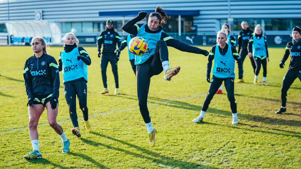 AIR OUAHABI : Leila Ouahabi leaps to clear the ball 