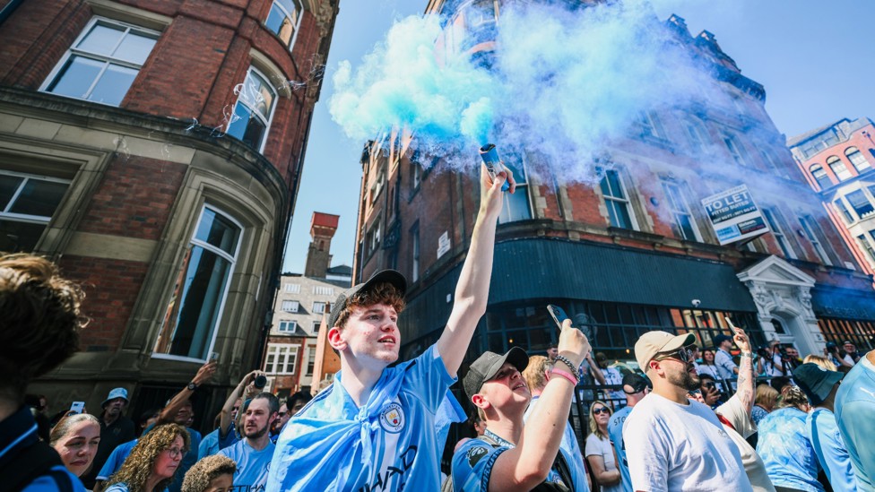BLUE SKIES AHEAD : A sky blue flare fills the air