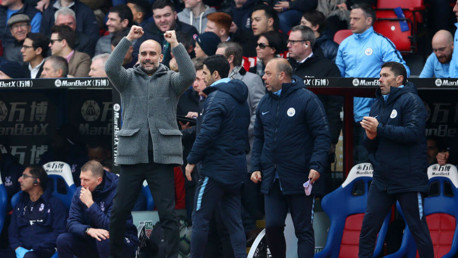 GLEEFUL GUARDIOLA: Pep celebrates City's opener.