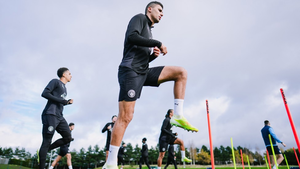 STANDING TALL : Rodri gets warmed up