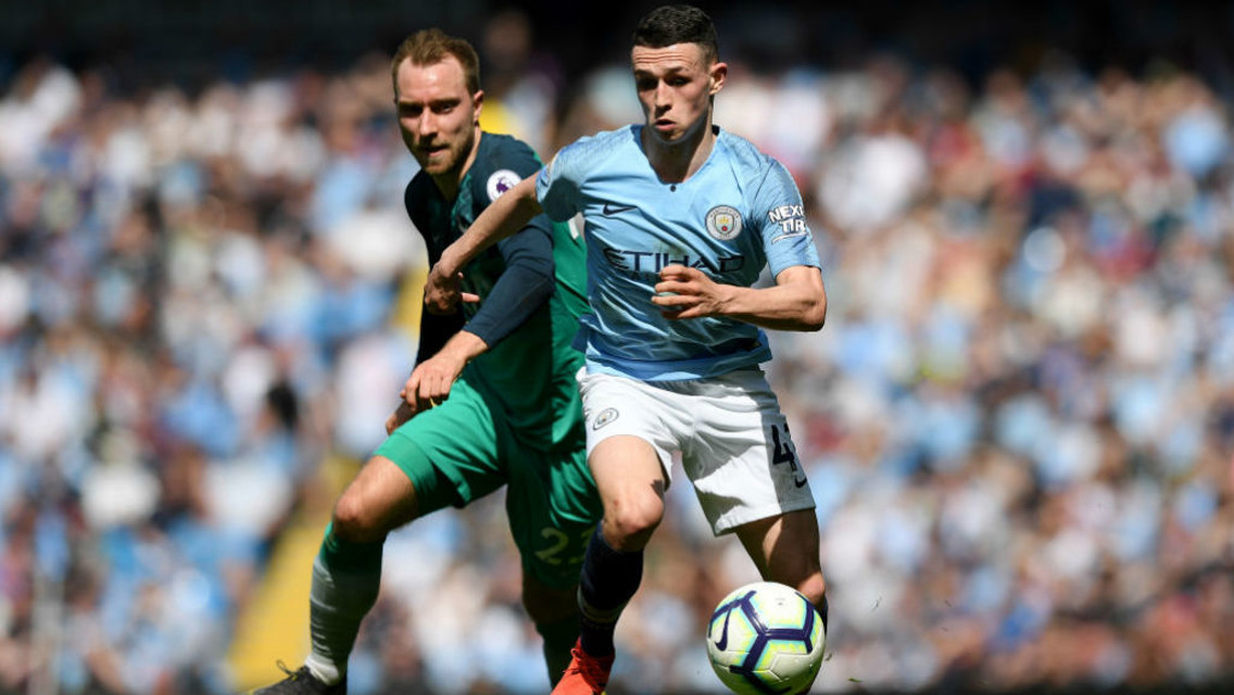 CENTRE OF ATTENTION: Phil Foden on the attack against Tottenham