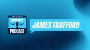Header for the official Man City Podcast featuring 'James Trafford' text on a gradient blue background.