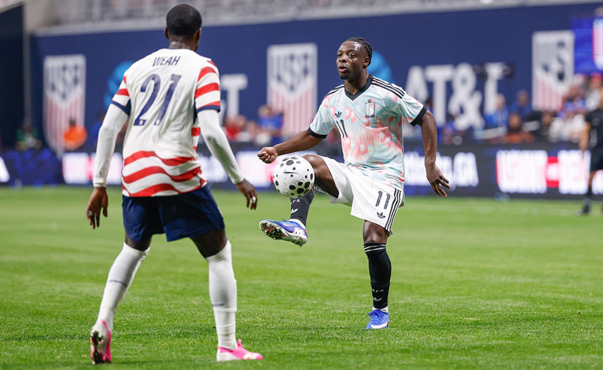 WING COMMAND: Jeremy Doku in control for Belgium against the United States.