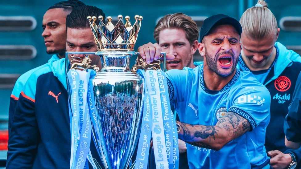 CAPTAIN'S CALL : Kyle Walker with the Premier League trophy