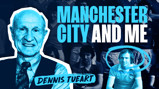 Blurred image featuring text 'Manchester City and Me' and name 'Dennis Tueart.'