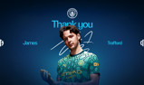 A 'Thank you' graphic features a Manchester City goalkeeper wearing a green jersey with the team's crest. The text includes 'James Trafford' and a signature.