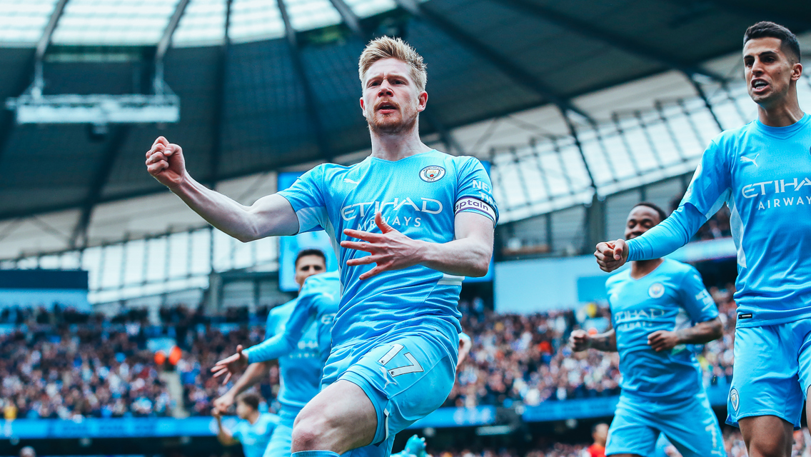 DEADLY DE BRUYNE: The skipper leading from the front.