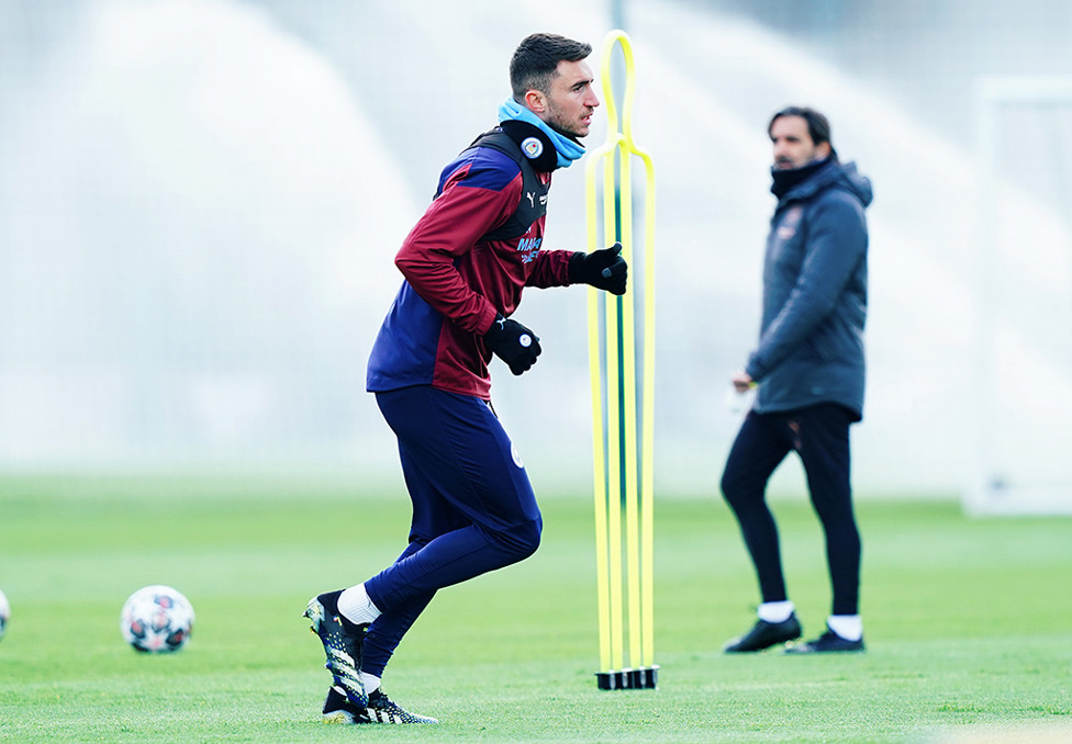 LIMBERING UP: Aymeric Laporte gets into the Monday training groove