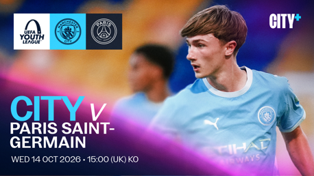 WEDNESDAY 14 OCTOBER: City v PSG - UEFA Youth League