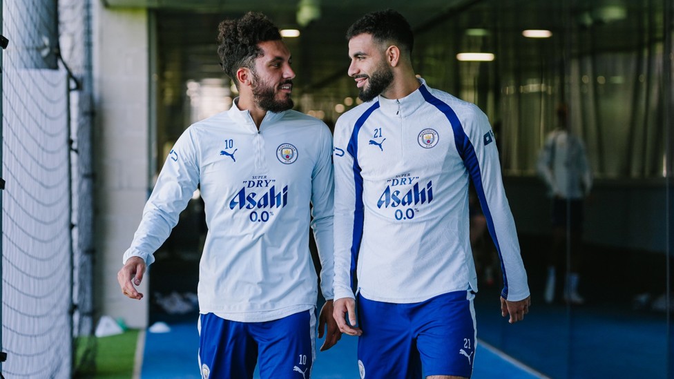 DOUBLE TROUBLE : The two Rayans – Cherki and Aït-Nouri – head out onto the grass.